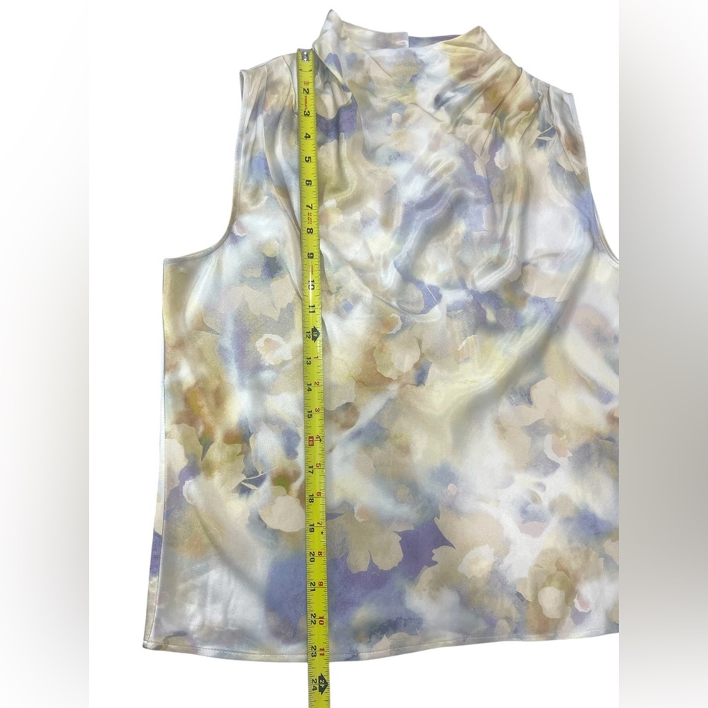 NWT Rails Satin Draped Kaleen Top Blouse Diffused Blossom Mock Neck Pastel - Picture 11 of 12
